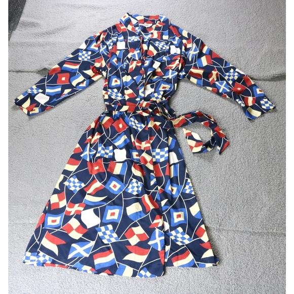 Calvin Klein Wrap Dress Large Geometric Print Nautical Flag Vintage USA 90s - Picture 1 of 11